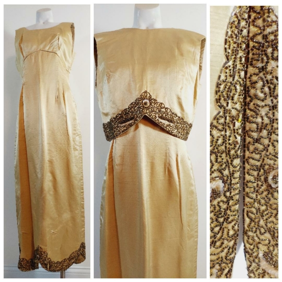 Vintage Dresses & Skirts - 50s 60s SILK beaded bombshell sheath cocktail dress and crop top